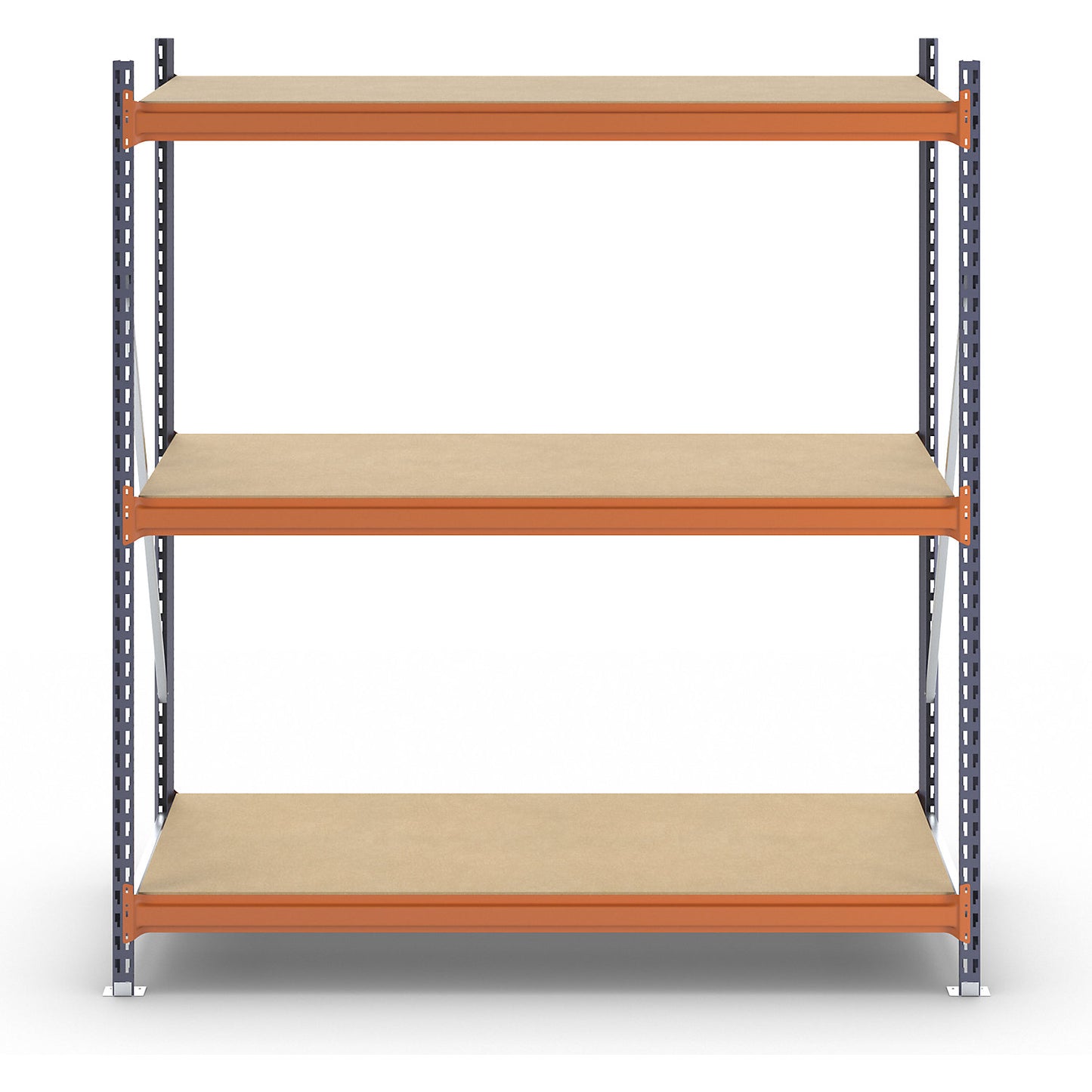 Wide span shelving unit, max. bay load 1600 kg, with moulded chipboard, HxWxD 2000 x 1900 x 800 mm, standard shelf unit.