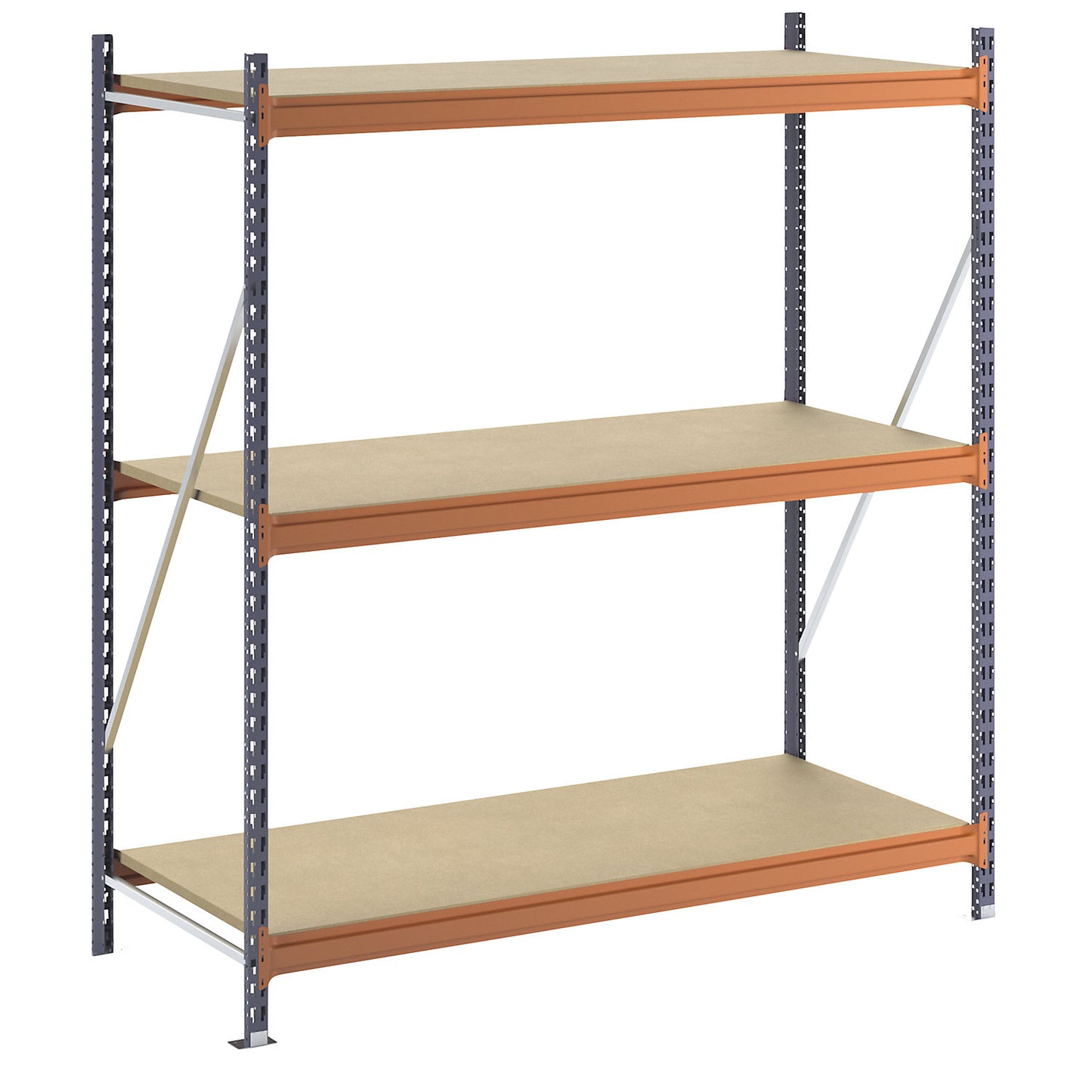 Wide span shelving unit, max. bay load 1600 kg, with moulded chipboard, HxWxD 2000 x 1900 x 800 mm, standard shelf unit.