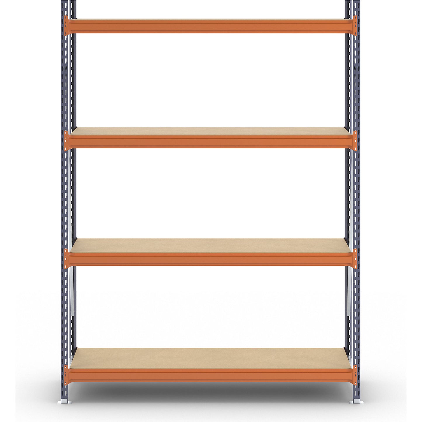 Wide span shelving unit, max. bay load 1600 kg, with moulded chipboard, HxWxD 2500 x 1900 x 600 mm, standard shelf unit.