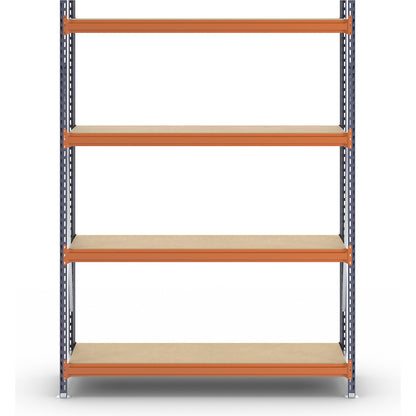 Wide span shelving unit, max. bay load 1600 kg, with moulded chipboard, HxWxD 2500 x 1900 x 600 mm, standard shelf unit.
