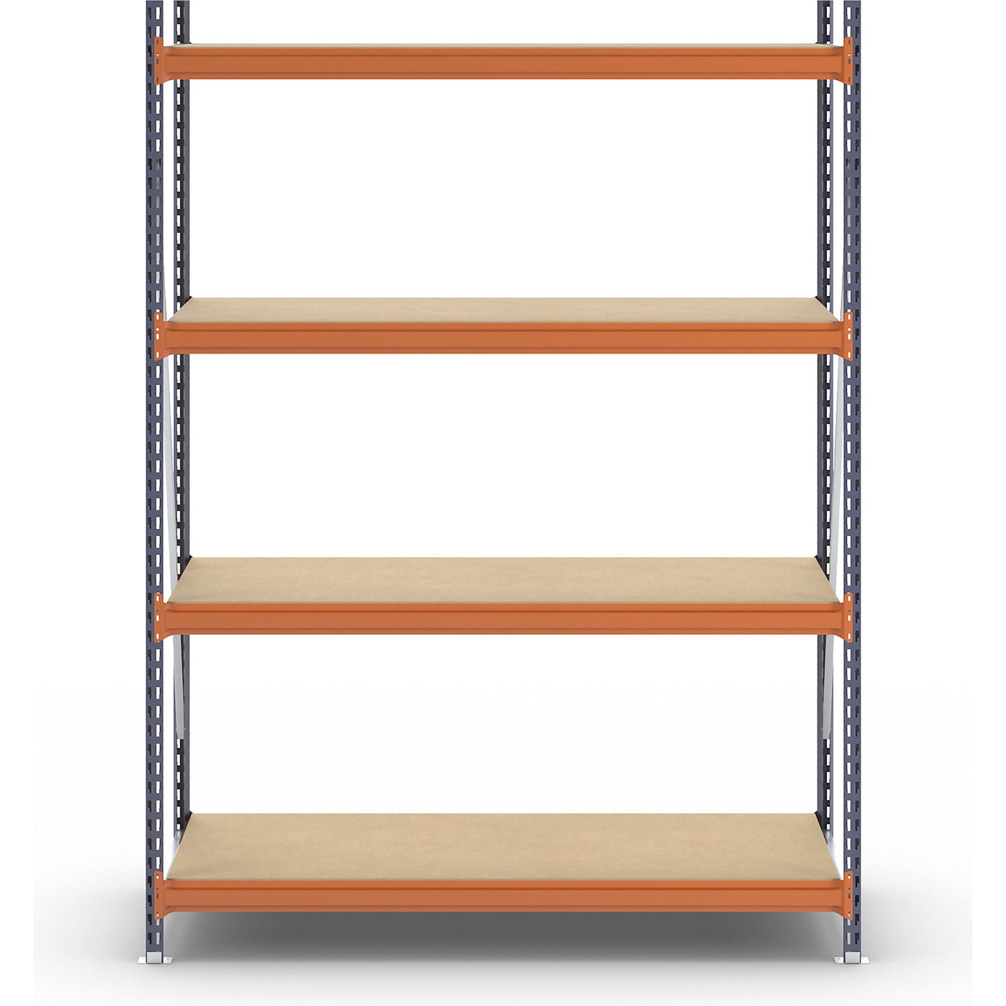 Wide span shelving unit, max. bay load 1600 kg, with moulded chipboard, HxWxD 2500 x 1900 x 800 mm, standard shelf unit.