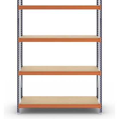 Wide span shelving unit, max. bay load 1600 kg, with moulded chipboard, HxWxD 2500 x 1900 x 800 mm, standard shelf unit.
