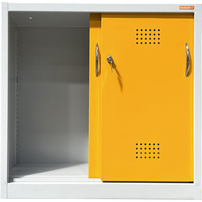 Empty environmental cupboard housing with sliding doors, HxW 900 x 920 mm, with 2 doors, without interior fittings.