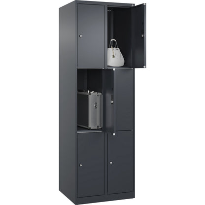 Classic PLUS 3-fold compartment locker, 2 compartments, grey, W 600 mm, 6 compartments, with floor glides.