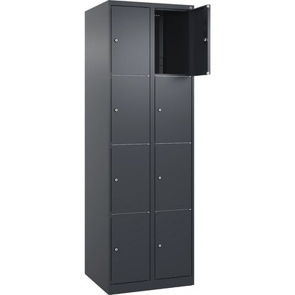 Classic PLUS 4-fold compartment locker, 2 compartments, grey, W 600 mm, 8 compartments, with floor glides.