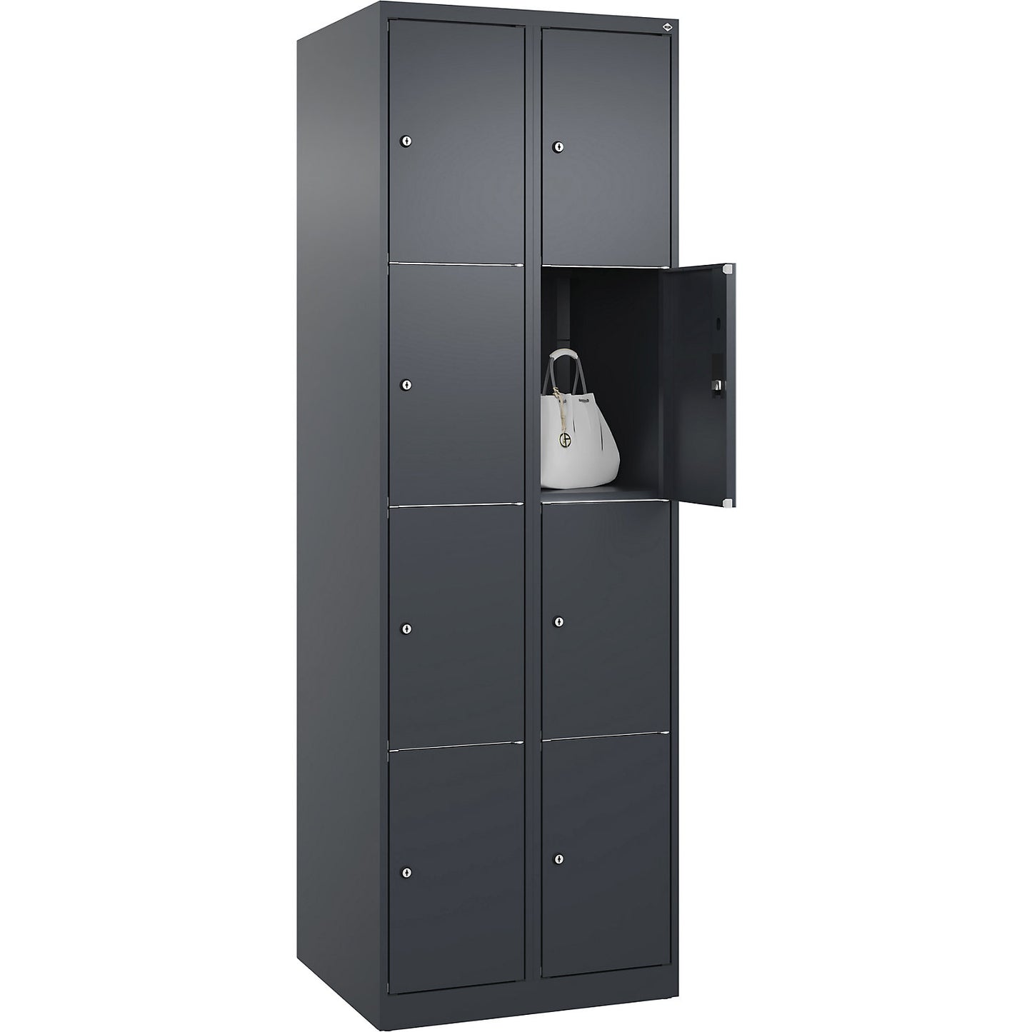 Classic PLUS 4-fold compartment locker, 2 compartments, grey, W 600 mm, 8 compartments, with floor glides.