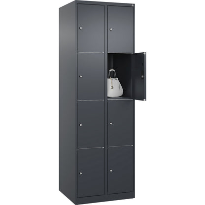 Classic PLUS 4-fold compartment locker, 2 compartments, grey, W 600 mm, 8 compartments, with floor glides.