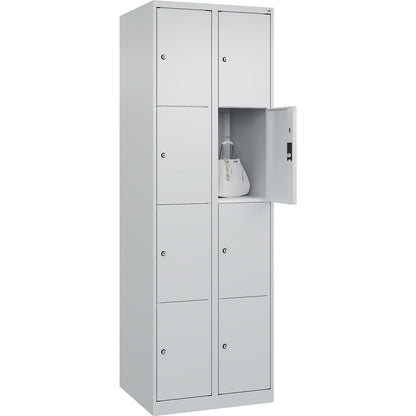 Classic PLUS 4-fold compartment locker, 2 compartments, light grey, W 600 mm, 8 compartments, with floor glides.