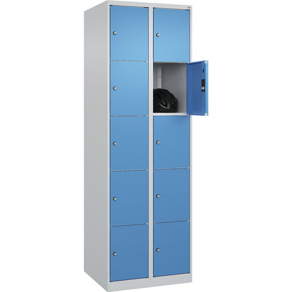 Classic PLUS 5-fold compartment locker, 2 compartments, light grey/light blue, W 600 mm, 10 compartments, with floor glides.