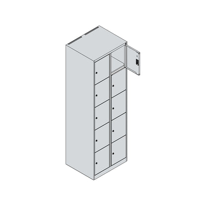 Classic PLUS 5-fold compartment locker, 2 compartments, traffic white, W 600 mm, 10 compartments, with floor glides.