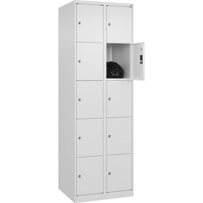 Classic PLUS 5-fold compartment locker, 2 compartments, traffic white, W 600 mm, 10 compartments, with floor glides.