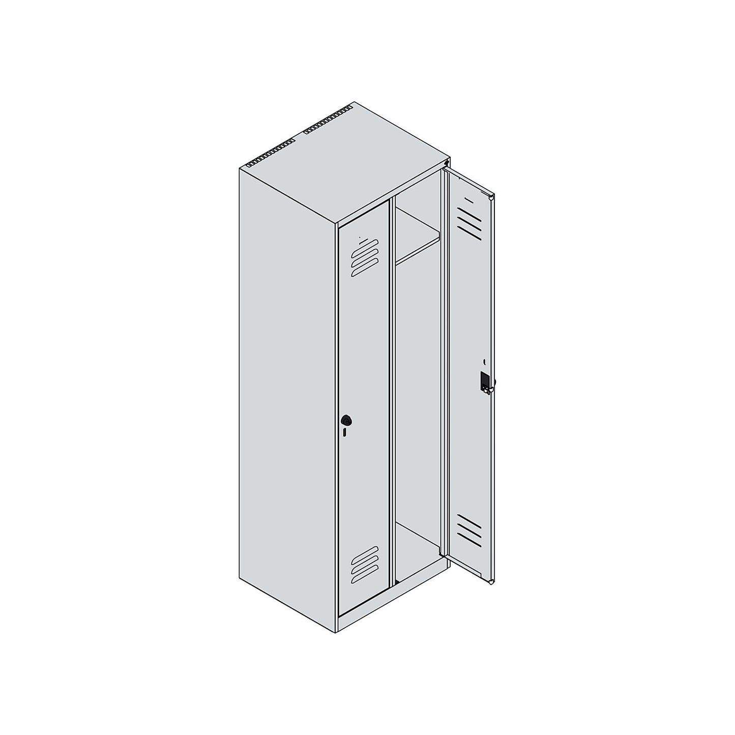 Classic PLUS clothes locker, 2 compartments, traffic white, W 600 mm, with floor glides, cylinder lock.