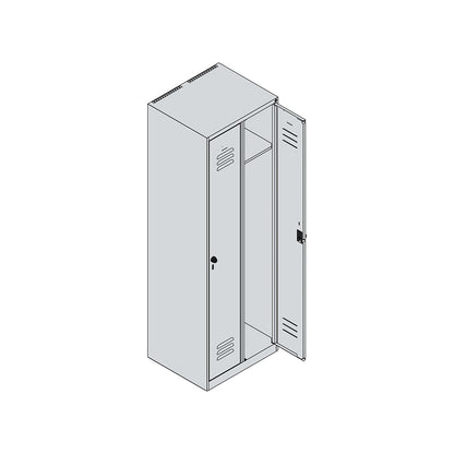 Classic PLUS clothes locker, 2 compartments, traffic white, W 600 mm, with floor glides, cylinder lock.
