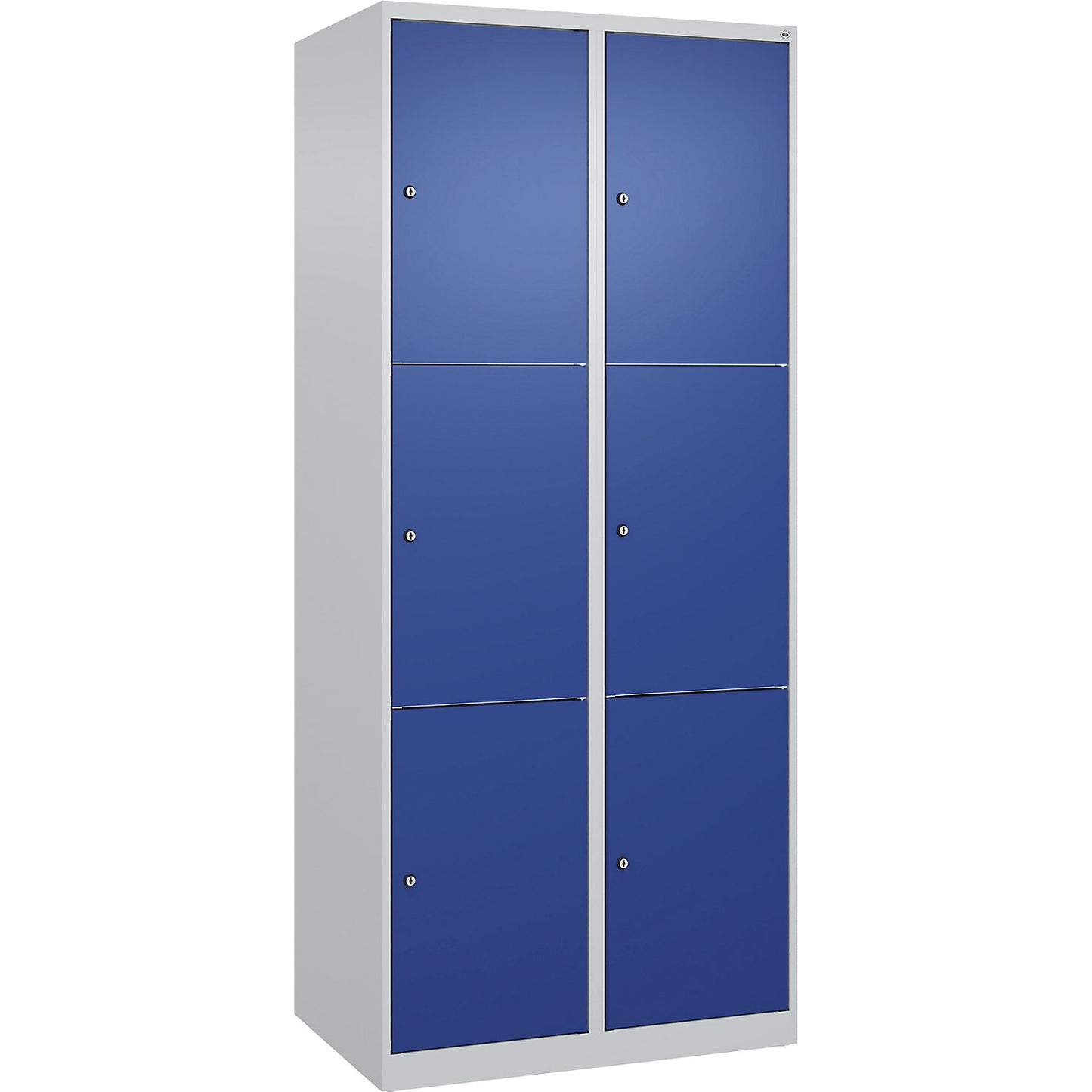 Classic PLUS 3-fold compartment locker, 2 compartments, light grey/gentian blue, W 800 mm, 6 compartments, with floor glides.