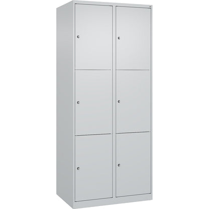 Classic PLUS 3-fold compartment locker, 2 compartments, light grey, W 800 mm, 6 compartments, with floor glides.
