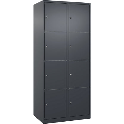 Classic PLUS 4-fold compartment locker, 2 compartments, grey, W 800 mm, 8 compartments, with floor glides.