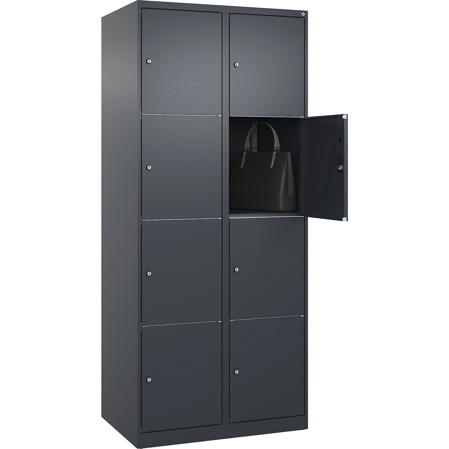 Classic PLUS 4-fold compartment locker, 2 compartments, grey, W 800 mm, 8 compartments, with floor glides.