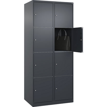 Classic PLUS 4-fold compartment locker, 2 compartments, grey, W 800 mm, 8 compartments, with floor glides.
