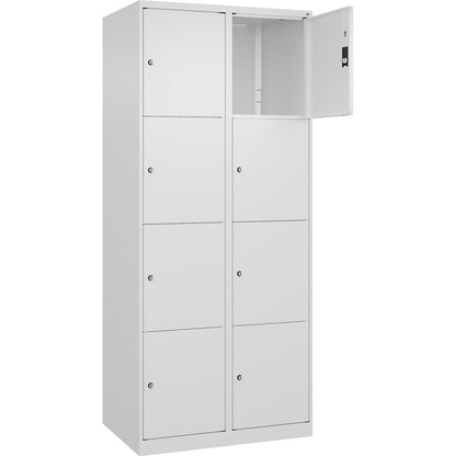 Classic PLUS 4-fold compartment locker, 2 compartments, traffic white, W 800 mm, 8 compartments, with floor glides.