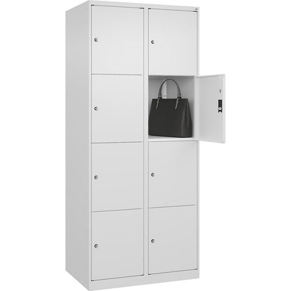 Classic PLUS 4-fold compartment locker, 2 compartments, traffic white, W 800 mm, 8 compartments, with floor glides.