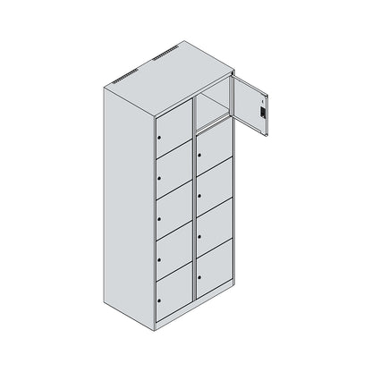 Classic PLUS 5-fold compartment locker, 2 compartments, traffic white, W 800 mm, 10 compartments, with floor glides.