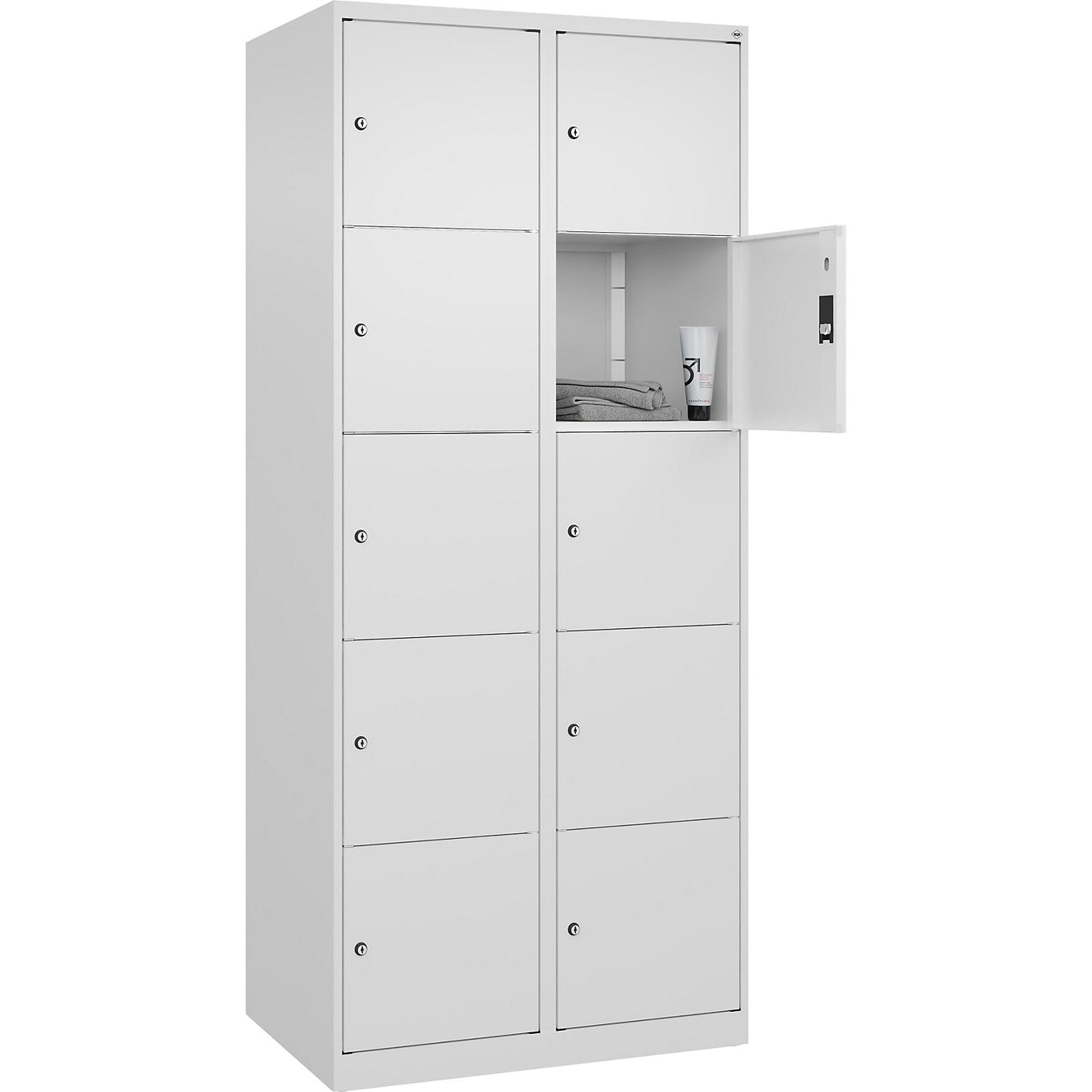 Classic PLUS 5-fold compartment locker, 2 compartments, traffic white, W 800 mm, 10 compartments, with floor glides.