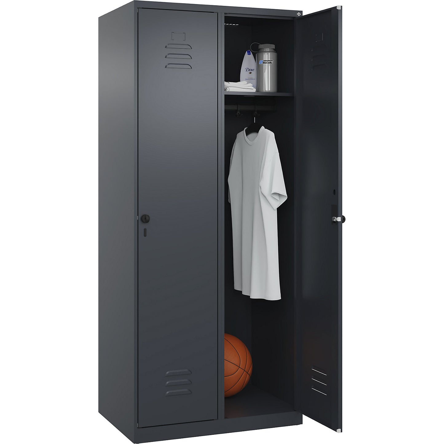 Classic PLUS clothes locker, 2 compartments, grey, W 800 mm, with floor glides, rotary bolt.