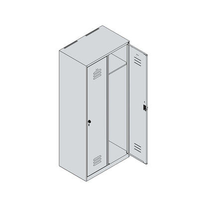Classic PLUS clothes locker, 2 compartments, grey, W 800 mm, with floor glides, rotary bolt.