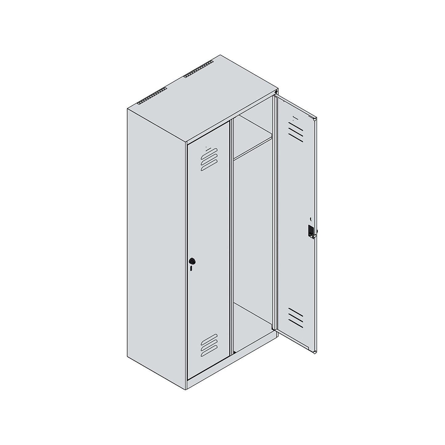Classic PLUS clothes locker, 2 compartments, light grey/grey, W 800 mm, with floor glides, rotary bolt.