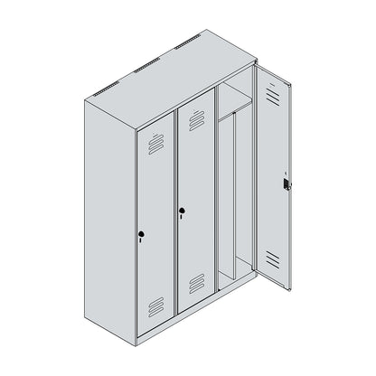 Classic PLUS clean and dirty clothes locker, narrow, 3 compartments, shortened centre divider, light grey/grey, W 1200 mm, with floor glides, rotary bolt, centre partition.