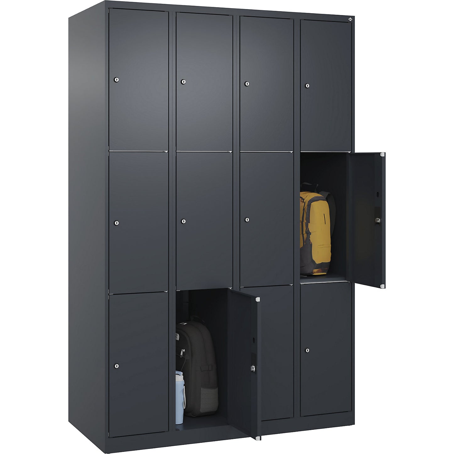 Classic PLUS 3-fold compartment locker, 4 compartments, grey, W 1200 mm, 12 compartments, with floor glides.
