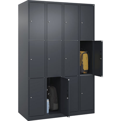 Classic PLUS 3-fold compartment locker, 4 compartments, grey, W 1200 mm, 12 compartments, with floor glides.