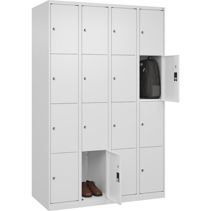 Classic PLUS 4-fold compartment locker, 4 compartments, traffic white, W 1200 mm, 16 compartments, with floor glides.