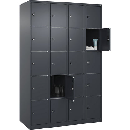 Classic PLUS 5-fold compartment locker, 4 compartments, grey, W 1200 mm, 20 compartments, with floor glides.