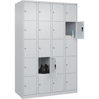 Classic PLUS 5-fold compartment locker, 4 compartments, light grey, W 1200 mm, 20 compartments, with floor glides.