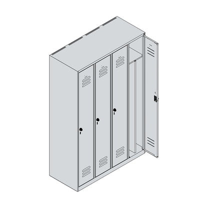 Classic PLUS clean and dirty clothes locker, narrow, 4 compartments, shortened centre divider, light grey/light blue, W 1200 mm, with floor glides, rotary bolt, centre partition.