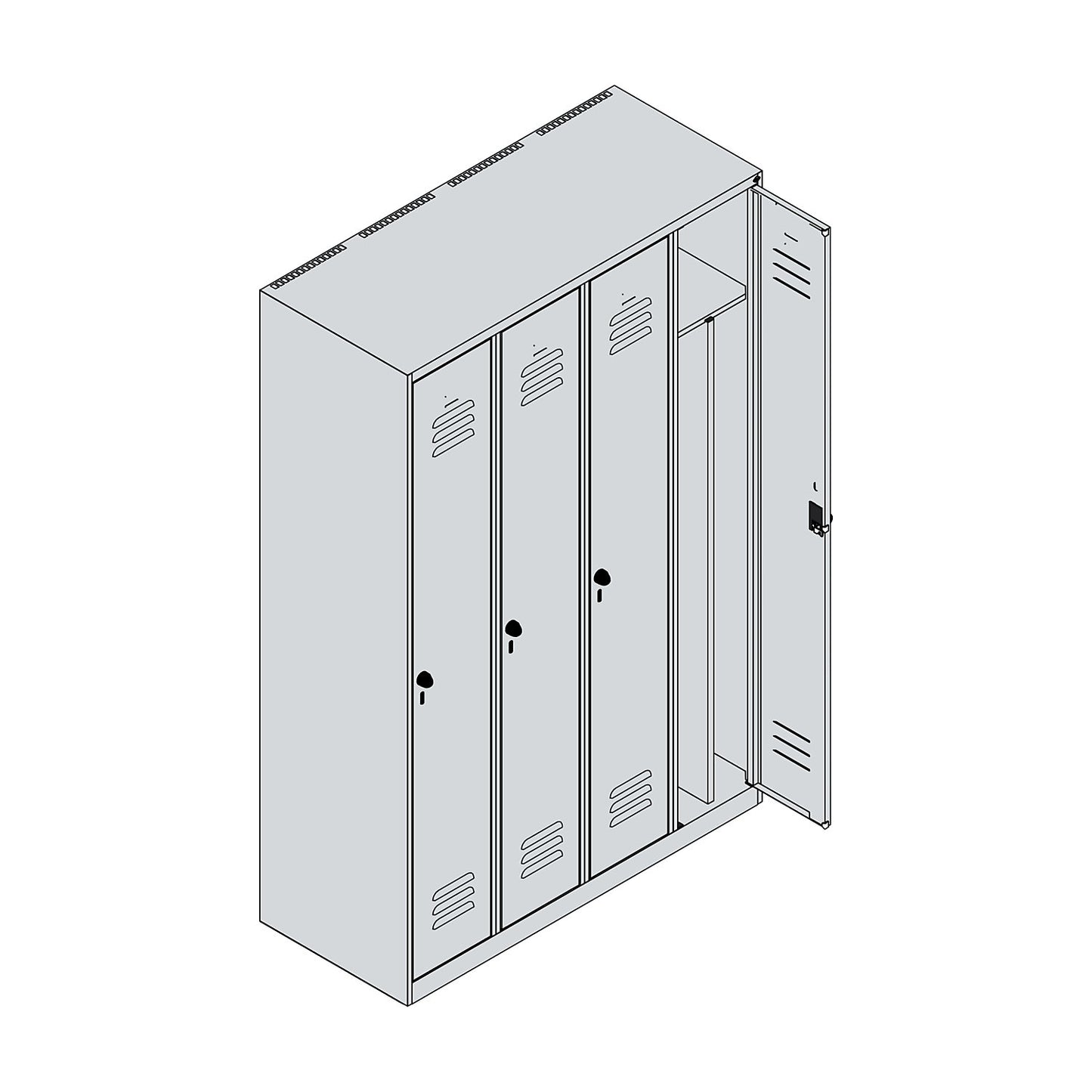 Classic PLUS clean and dirty clothes locker, narrow, 4 compartments, shortened centre divider, light grey/reseda green, W 1200 mm, with floor glides, rotary bolt, centre partition.