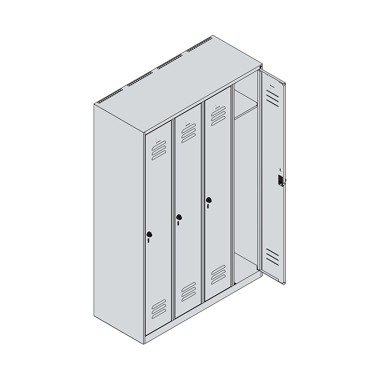 Classic PLUS clothes locker, 4 compartments, light grey/reseda green, W 1200 mm, with floor glides, rotary bolt.