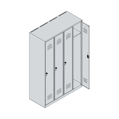 Classic PLUS clothes locker, 4 compartments, light grey/reseda green, W 1200 mm, with floor glides, rotary bolt.