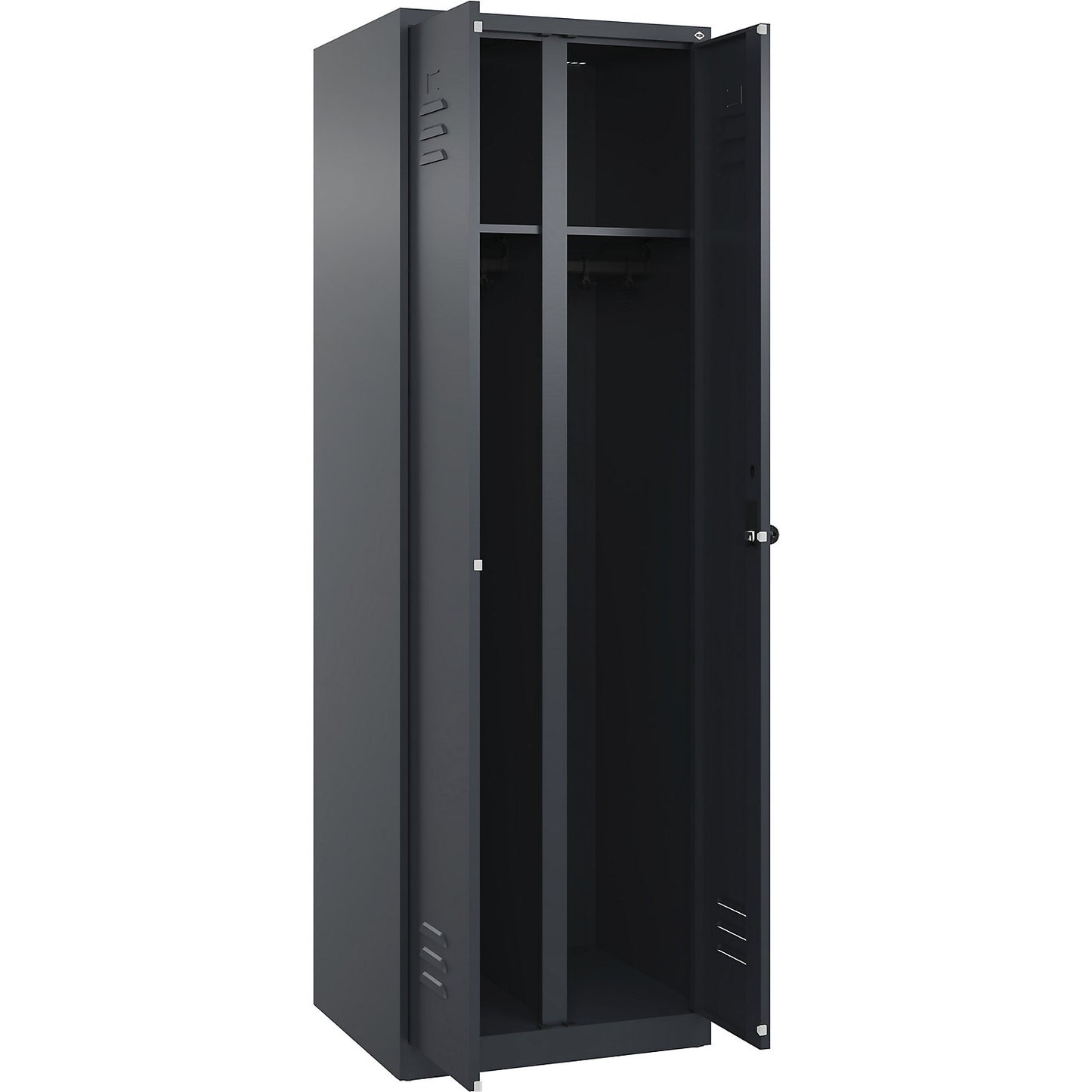 Classic PLUS clean and dirty clothes locker, centre divider, 1 compartment, grey, HxW 1850 x 600 mm, with floor glides, rotary bolt.