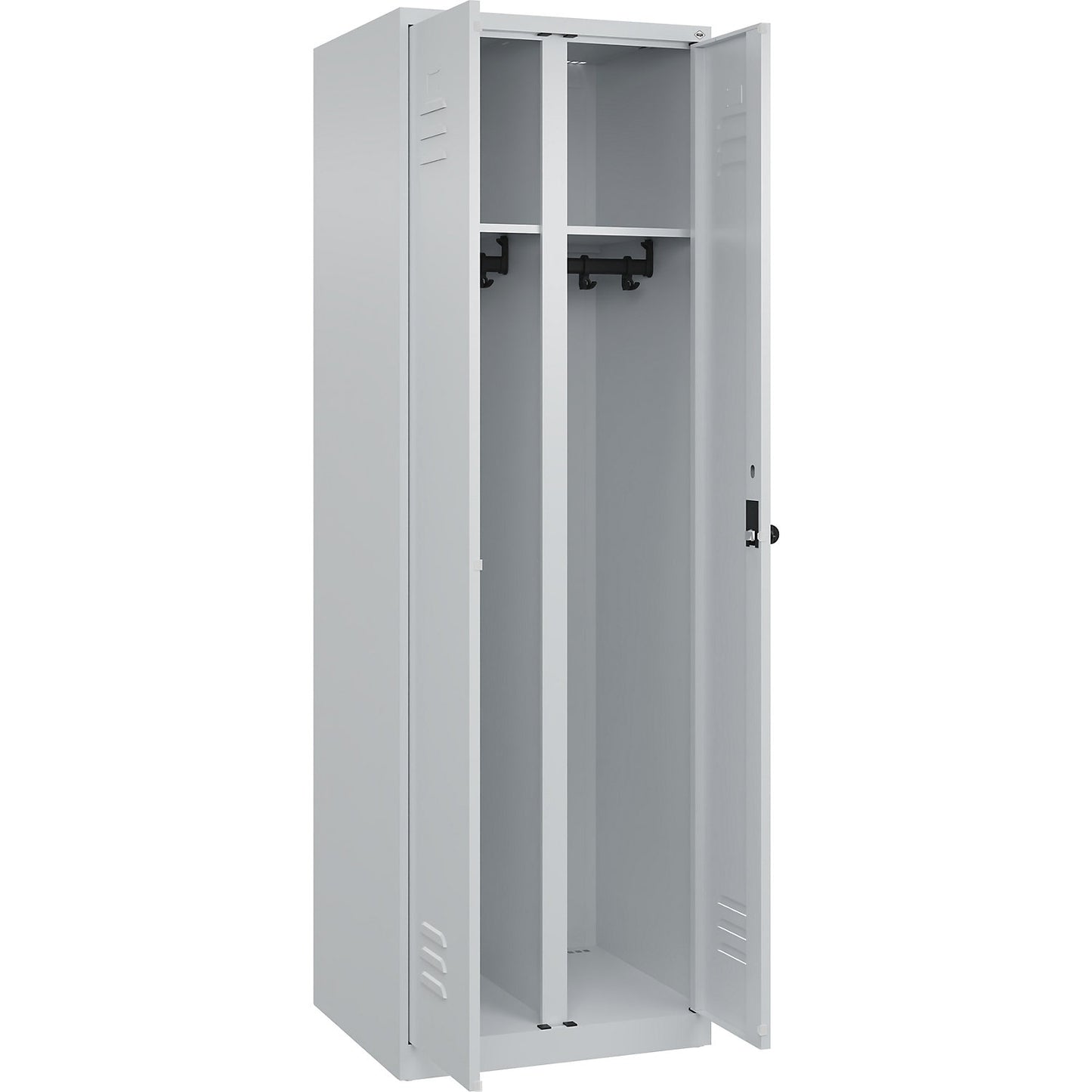 Classic PLUS clean and dirty clothes locker, centre divider, 1 compartment, light grey, HxW 1850 x 600 mm, with floor glides, rotary bolt.