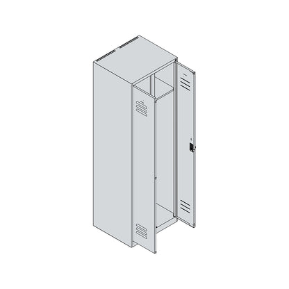 Classic PLUS clean and dirty clothes locker, centre divider, 1 compartment, light grey/gentian blue, HxW 1850 x 600 mm, with floor glides, rotary bolt.