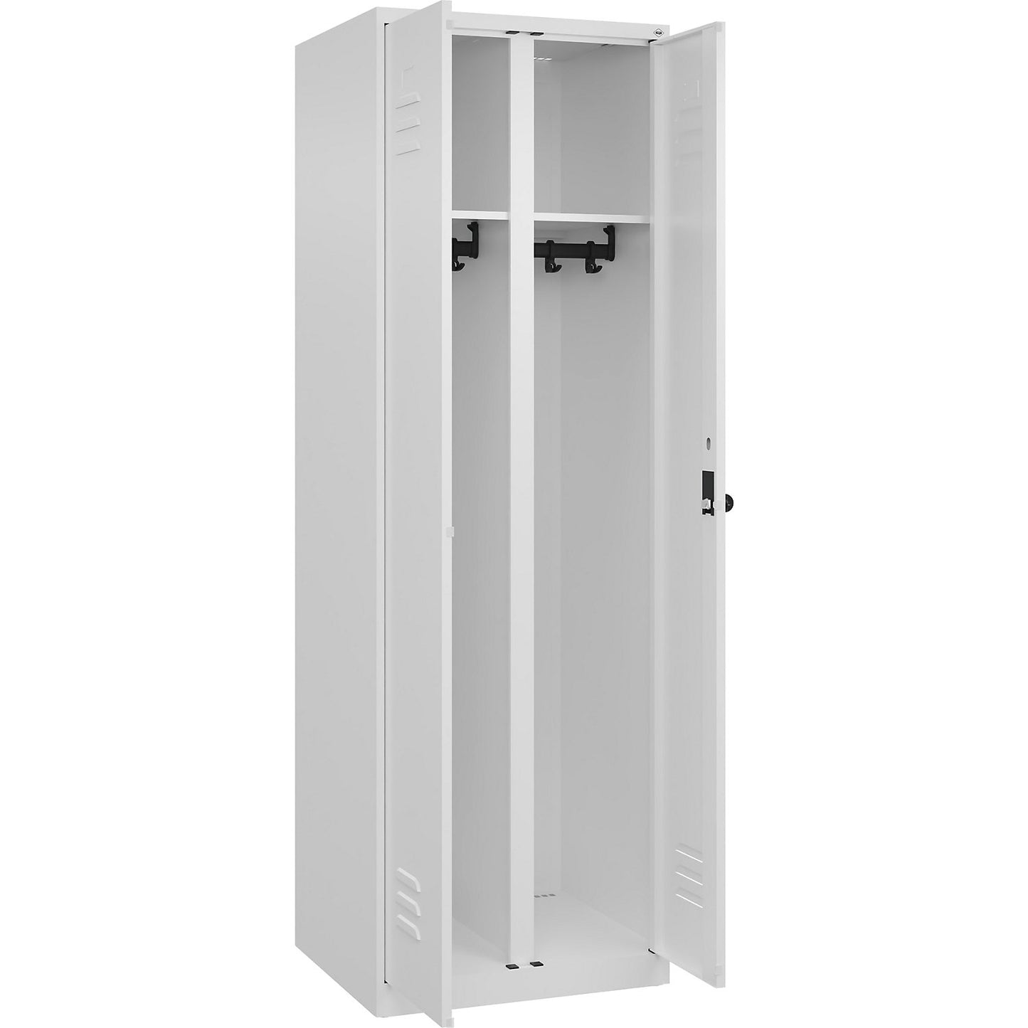 Classic PLUS clean and dirty clothes locker, centre divider, 1 compartment, traffic white, HxW 1850 x 600 mm, with floor glides, rotary bolt.
