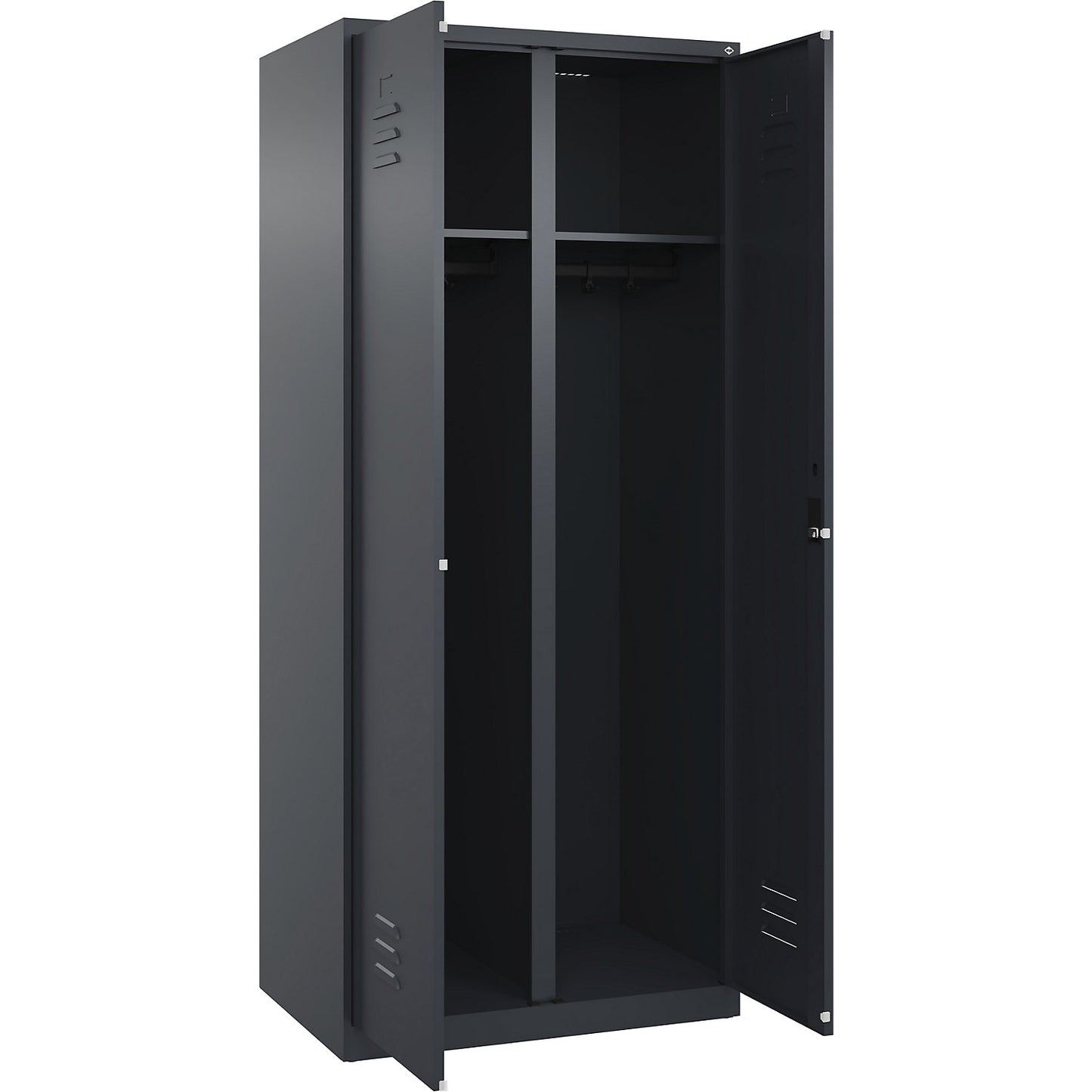 Classic PLUS clean and dirty clothes locker, centre divider, 1 compartment, grey, HxW 1850 x 800 mm, with floor glides, cylinder lock.