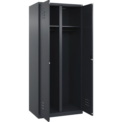 Classic PLUS clean and dirty clothes locker, centre divider, 1 compartment, grey, HxW 1850 x 800 mm, with floor glides, cylinder lock.