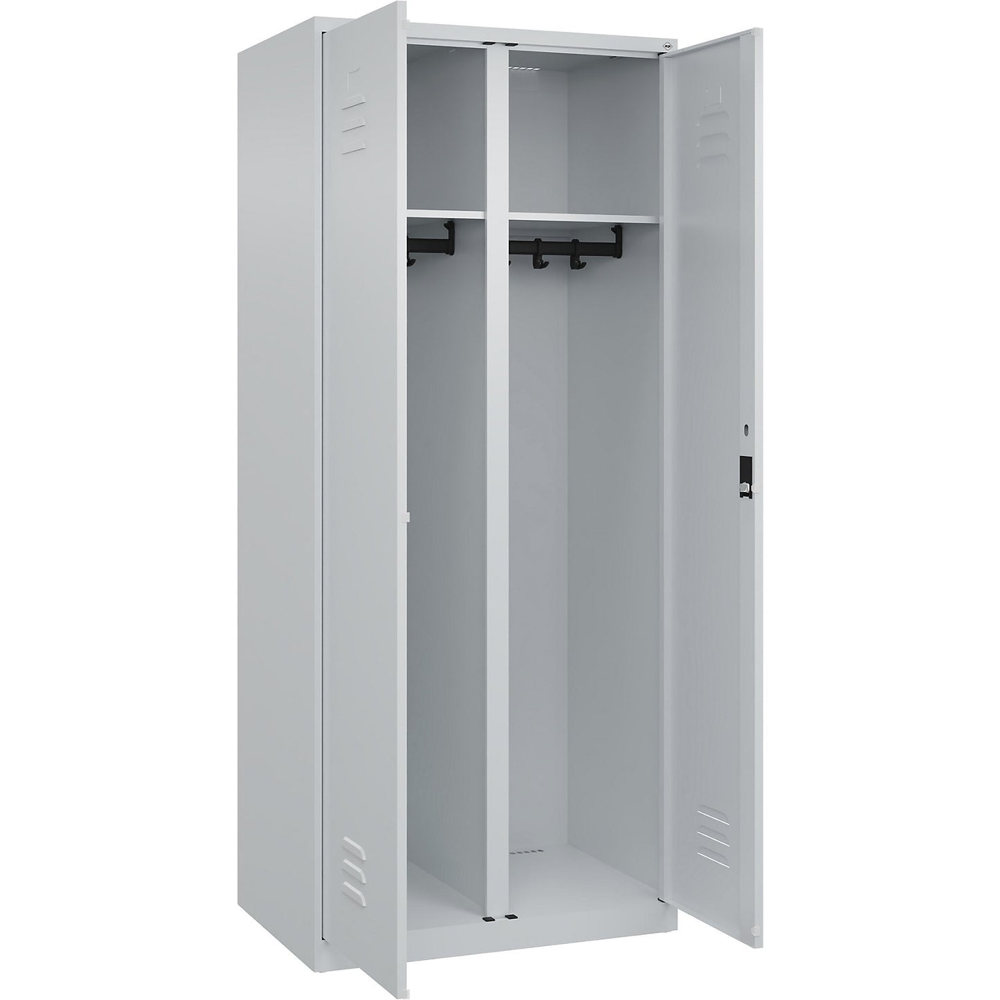 Classic PLUS clean and dirty clothes locker, centre divider, 1 compartment, light grey, HxW 1850 x 800 mm, with floor glides, cylinder lock.
