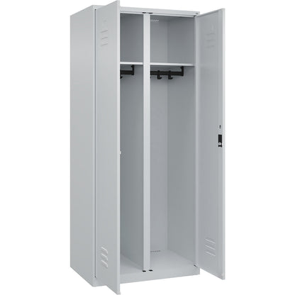 Classic PLUS clean and dirty clothes locker, centre divider, 1 compartment, light grey, HxW 1850 x 800 mm, with floor glides, cylinder lock.