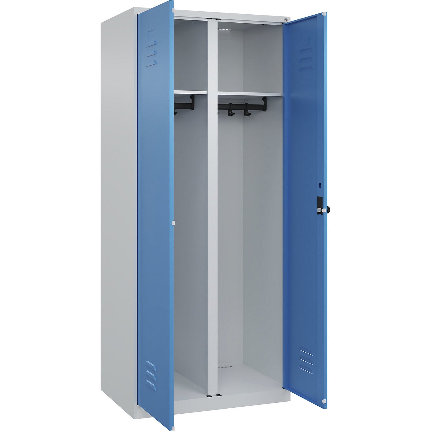 Classic PLUS clean and dirty clothes locker, centre divider, 1 compartment, light grey/light blue, HxW 1850 x 800 mm, with floor glides, rotary bolt.