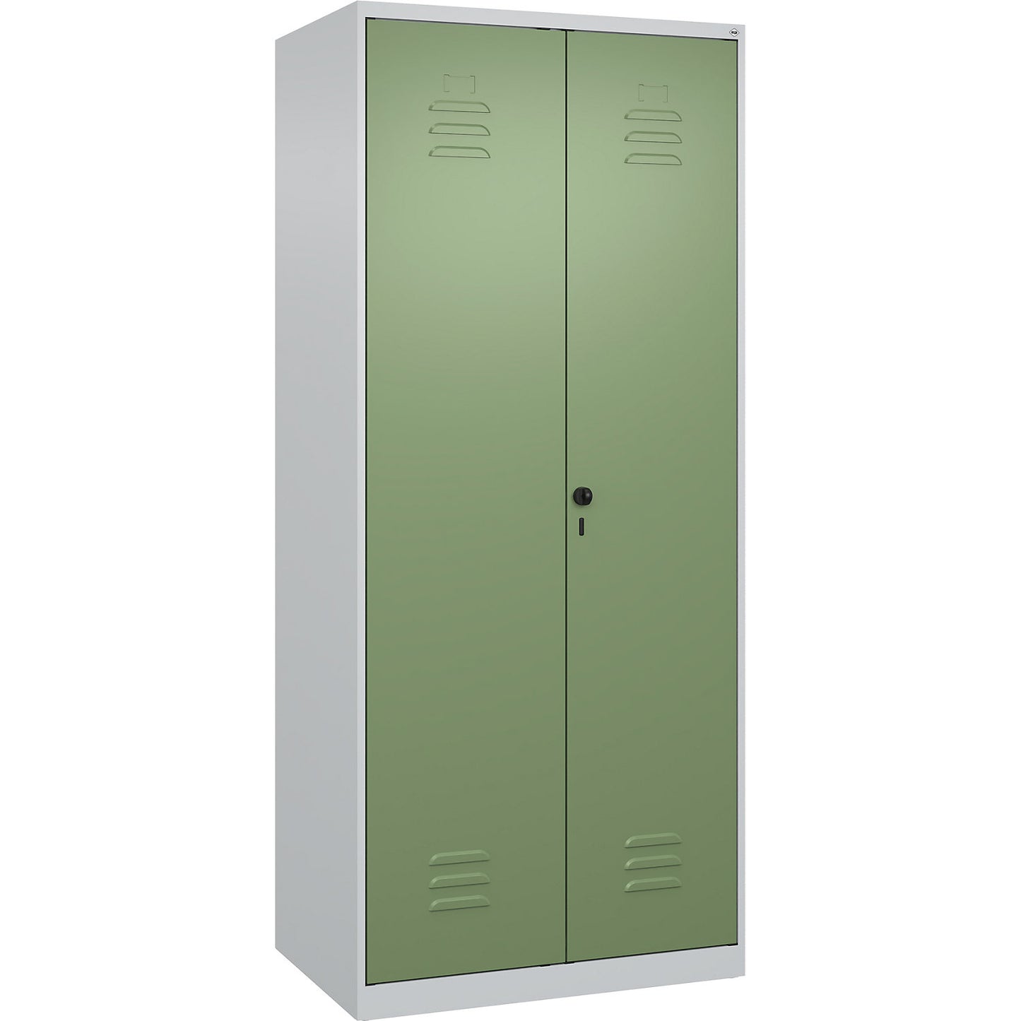 Classic PLUS clean and dirty clothes locker, centre divider, 1 compartment, light grey/reseda green, HxW 1850 x 800 mm, with floor glides, rotary bolt.