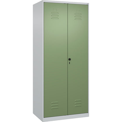 Classic PLUS clean and dirty clothes locker, centre divider, 1 compartment, light grey/reseda green, HxW 1850 x 800 mm, with floor glides, rotary bolt.